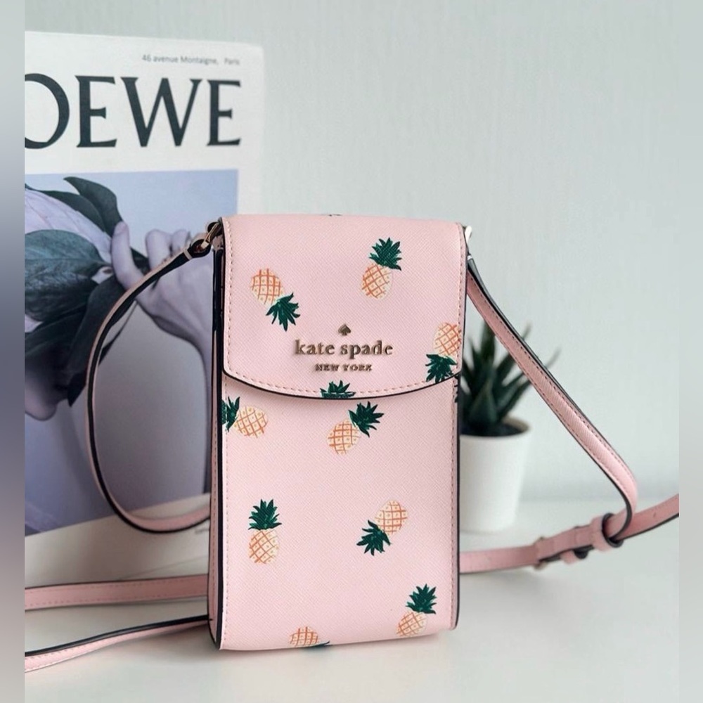 Kate Spade Staci North South Flap Phone Crossbody Multi Pineapple Pink Multi